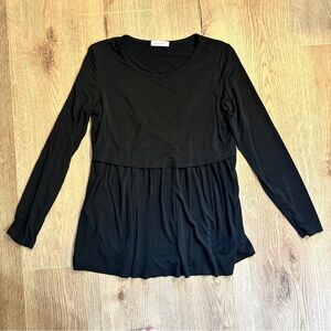 Bearsland Women’s Maternity Nursing Black Long Sleeve Crewneck Shirt Size Small